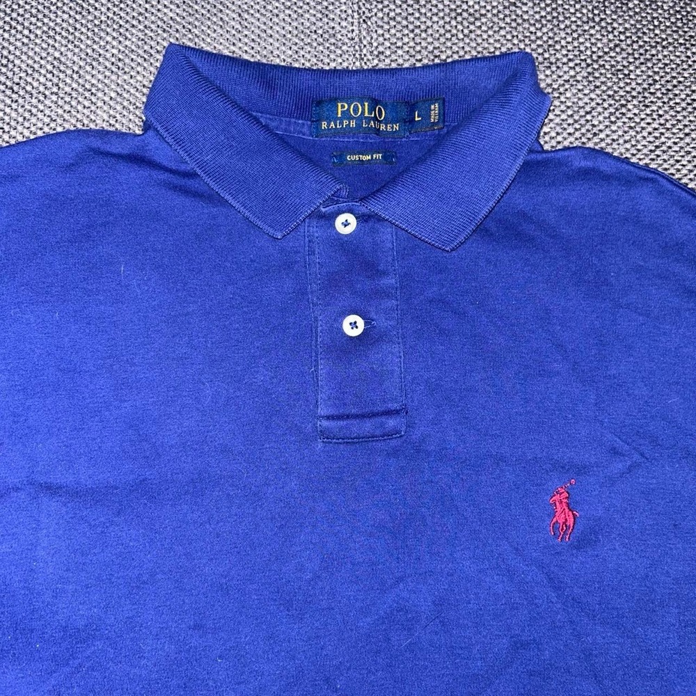 Polo Ralph Lauren Navy Blue Short Sleeve Polo Shirt Large Custom Fit Pima Cotton